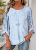 Modlily Light Blue 3/4 Sleeve Round Neck Blouse - M