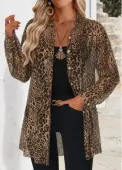 Modlily Light Coffee Tummy Coverage Leopard Long Sleeve Shirt - L