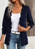 Modlily Navy Scalloped Hem 3/4 Sleeve Light Cardigan - S