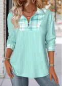 Modlily Light Green Tummy Coverage Plaid Long Sleeve Sweatshirt - L