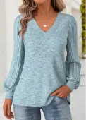 Modlily Dusty Blue Tummy Coverage Long Sleeve V Neck Sweatshirt - L