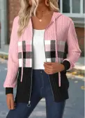 Modlily Light Pink Tummy Coverage Plaid Long Sleeve Hooded Coat - XXL