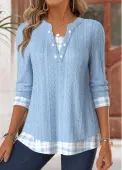 Modlily Light Blue Tummy Coverage Plaid Long Sleeve T Shirt - L
