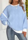 Modlily Light Blue Tummy Coverage Long Sleeve Round Neck Sweatshirt - S
