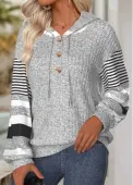 Modlily Light Grey Tummy Coverage Striped Long Sleeve Hoodie - M