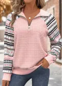 Modlily Light Pink Tummy Coverage Geometric Print Long Sleeve Sweatshirt - XL