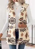 Modlily Beige Patchwork Tribal Print Sleeveless Waistcoat - XL