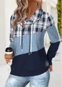 Modlily Blue Tummy Coverage Plaid Long Sleeve Cowl Neck Sweatshirt - L
