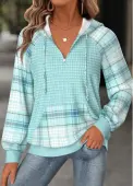 Modlily Mint Green Tummy Coverage Plaid Long Sleeve Hoodie - L