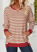 Modlily Red Tummy Coverage Striped Long Sleeve Round Neck Sweatshirt - S