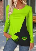 Modlily Halloween Neon Green Tummy Coverage Long Sleeve T Shirt - M