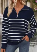 Modlily Navy Tummy Coverage Striped Long Sleeve Sweatshirt - M