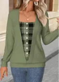 Modlily Sage Green Tummy Coverage Plaid Long Sleeve T Shirt - S