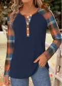 Modlily Navy Tummy Coverage Plaid Long Sleeve T Shirt - M