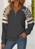 Modlily Dark Grey Tummy Coverage Leopard Long Sleeve Sweatshirt - L
