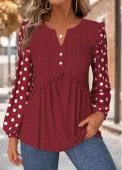 Modlily Deep Red Tummy Coverage Geometric Print Long Sleeve Blouse - L