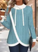 Modlily Cyan Tummy Coverage Long Sleeve Cowl Neck Sweatshirt - XL