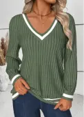 Modlily Sage Green Tummy Coverage Striped Long Sleeve T Shirt - S