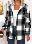 Modlily Black Tummy Coverage Plaid Long Sleeve Hooded Track Jacket - M