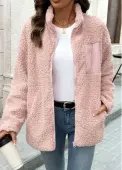 Modlily Pink Patchwork Long Sleeve Stand Collar Coat - M