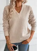 Modlily Light Camel Tummy Coverage Long Sleeve V Neck Sweater - L