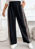 Modlily Black Pocket Leopard Wide Leg Elastic Waist Pants - XL