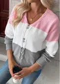 Modlily Pink Tummy Coverage Long Sleeve V Neck Sweater - L