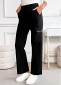 Modlily Black Pocket Straight Leg Elastic Waist High Waisted Pants - L