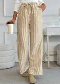 Modlily Light Camel Pocket Striped Wide Leg Elastic Waist Pants - L