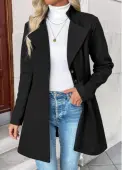 Modlily Black Tummy Coverage Long Sleeve Lapel Coat - S