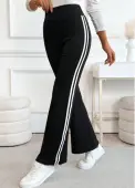 Modlily Black Striped Straight Leg Elastic Waist High Waisted Pants - S