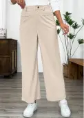 Modlily Beige Wide Leg Elastic Waist High Waisted Pants - XL