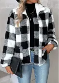 Modlily Black Tummy Coverage Plaid Long Sleeve Coat - M