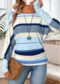 Modlily Light Blue Tummy Coverage Striped Long Sleeve T Shirt - XXL