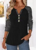 Modlily Black Tummy Coverage Long Sleeve Split Neck T Shirt - XXL