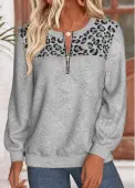 Modlily Light Grey Marl Tummy Coverage Leopard Long Sleeve Sweatshirt - XXL