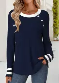 Modlily Navy Tummy Coverage Striped Long Sleeve T Shirt - XL