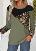 Modlily Olive Green Tummy Coverage Leopard Long Sleeve Sweatshirt - L