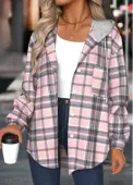 Modlily Light Pink Tummy Coverage Plaid Long Sleeve Hoodie - XL