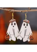 Modlily White Ghost Pumpkin Design Wood Earrings - One Size