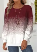 Modlily Wine Red Tummy Coverage Ombre Long Sleeve Sweatshirt - S