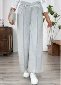 Modlily Light Grey Wide Leg Elastic Waist High Waisted Pants - L