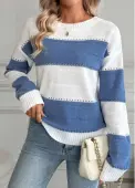 Modlily Blue Tummy Coverage Striped Long Sleeve Round Neck Sweater - S
