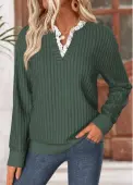 Modlily Green Frill Long Sleeve Split Neck Sweatshirt - L
