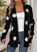 Modlily Black Tummy Coverage Floral Print Long Sleeve Coat - L