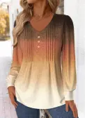 Modlily Multi Color Tuck Stitch Ombre Long Sleeve T Shirt - XL