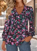 Modlily Multi Color Frill Floral Print Long Sleeve Blouse - M