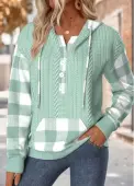 Modlily Sage Green Tummy Coverage Plaid Long Sleeve Hoodie - XXL