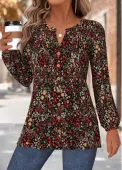 Modlily Multi Color Peplum Floral Print Long Sleeve Blouse - L