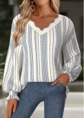 Modlily Beige Tummy Coverage Striped Long Sleeve V Neck Sweatshirt - XL